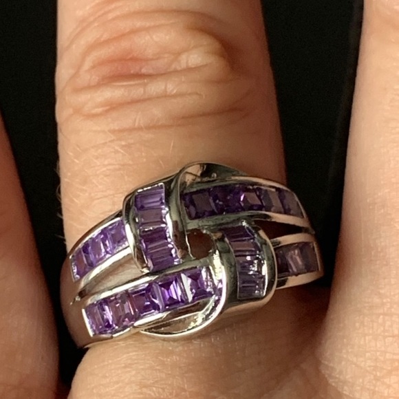 💜🆕 Silver & Amethyst Gemstone Knot Ring - Picture 5 of 7